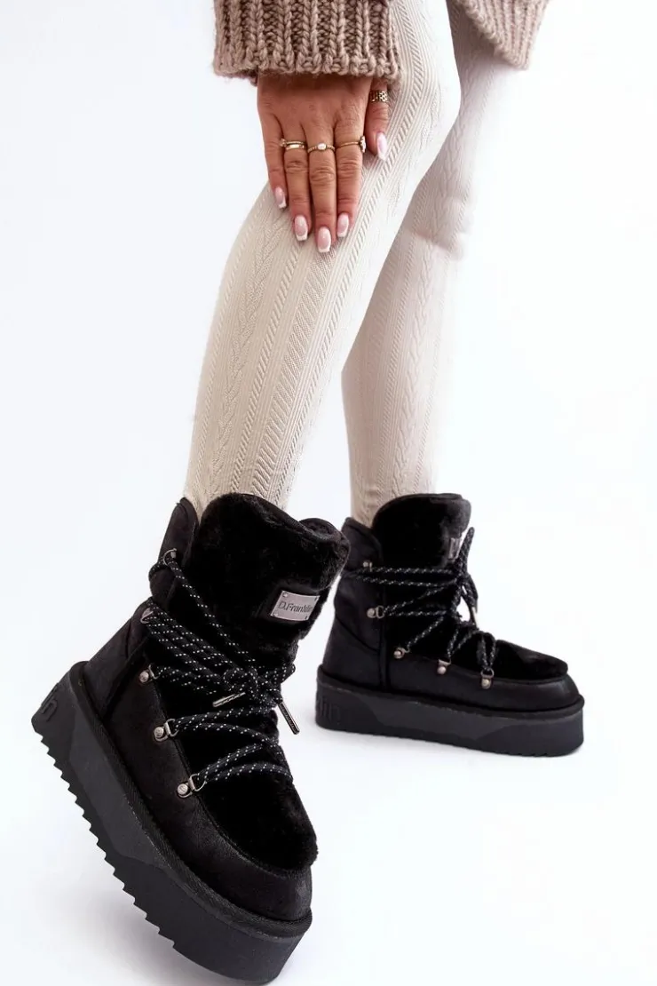 Damskie D.Franklin Wegańskie Śniegowce Na Platformie Wodoodporne DFSH371008 Czarne