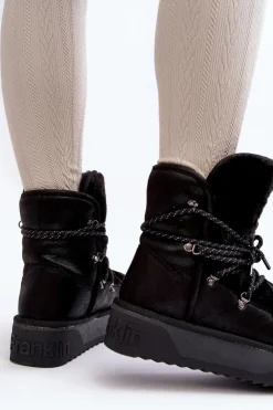 Damskie D.Franklin Wegańskie Śniegowce Na Platformie Wodoodporne DFSH371008 Czarne