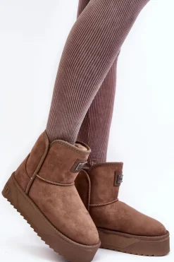 Damskie D.Franklin Wegańskie Śniegowce Na Platformie DFSH371004 Ciemnobeżowe