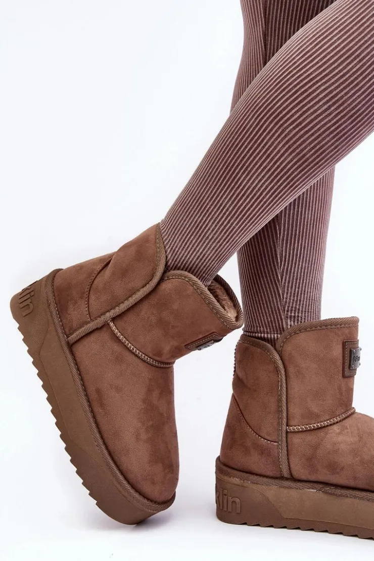 Damskie D.Franklin Wegańskie Śniegowce Na Platformie DFSH371004 Ciemnobeżowe