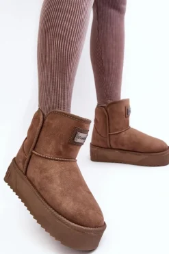 Damskie D.Franklin Wegańskie Śniegowce Na Platformie DFSH371004 Ciemnobeżowe