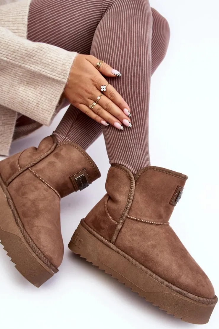 Damskie D.Franklin Wegańskie Śniegowce Na Platformie DFSH371004 Ciemnobeżowe