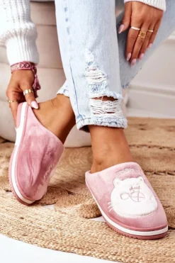 Boto Kapcie Klasyczne*Welurowe Papcie Z Kotem Ciemnoróżowe Good Morning