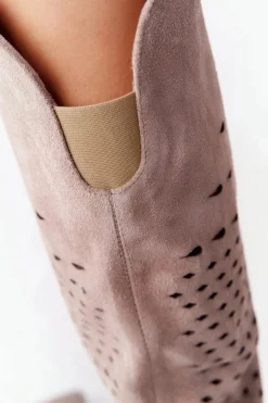 Best Boto Wiosenne Ażurowe Kozaki Lewski Shoes 2847/B Beżowe