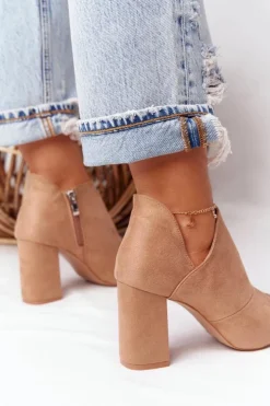 Damskie Buty damskie Vinceza Wiosenne Zamszowe Botki Na Słupku Vinceza 21-17095 Beżowe