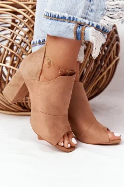 Damskie Buty damskie Vinceza Wiosenne Zamszowe Botki Na Słupku Vinceza 21-17095 Beżowe