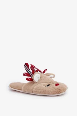 Boto Kapcie Klasyczne*Świąteczne Kapcie Z Motywem Renifera Beżowe Sylaia Beżowy
