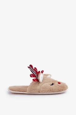 Boto Kapcie Klasyczne*Świąteczne Kapcie Z Motywem Renifera Beżowe Sylaia Beżowy