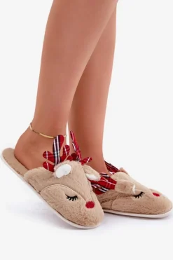 Boto Kapcie Klasyczne*Świąteczne Kapcie Z Motywem Renifera Beżowe Sylaia Beżowy