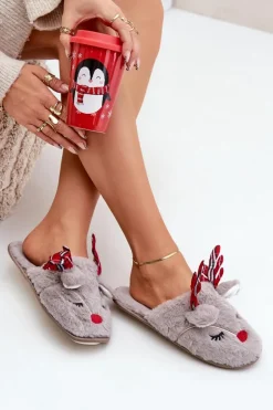 Damskie Boto Świąteczne Kapcie Z Motywem Renifera Ciemnobeżowe Sylaia