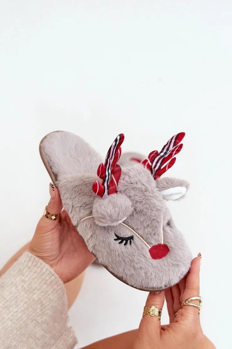 Damskie Boto Świąteczne Kapcie Z Motywem Renifera Ciemnobeżowe Sylaia