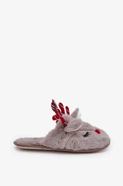 Damskie Boto Świąteczne Kapcie Z Motywem Renifera Ciemnobeżowe Sylaia