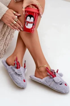 Discount Boto Świąteczne Kapcie Z Motywem Renifera Szare Sylaia Szary