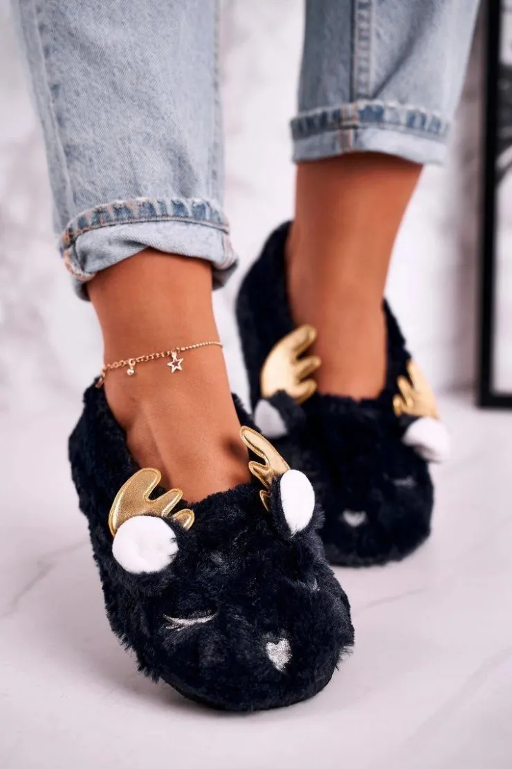 New Boto Świąteczne Ocieplane Futrzane Papcie Granatowe Jingle Bells