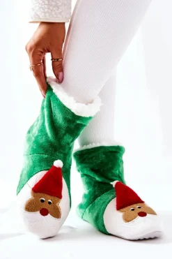 Damskie Aura.via Świąteczne Papcie Ocieplane Mikołaj Zielone