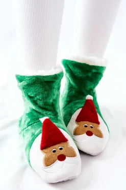 Damskie Aura.via Świąteczne Papcie Ocieplane Mikołaj Zielone