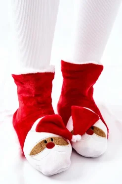 Damskie Aura.via Świąteczne Papcie Ocieplane Mikołaj Czerwone