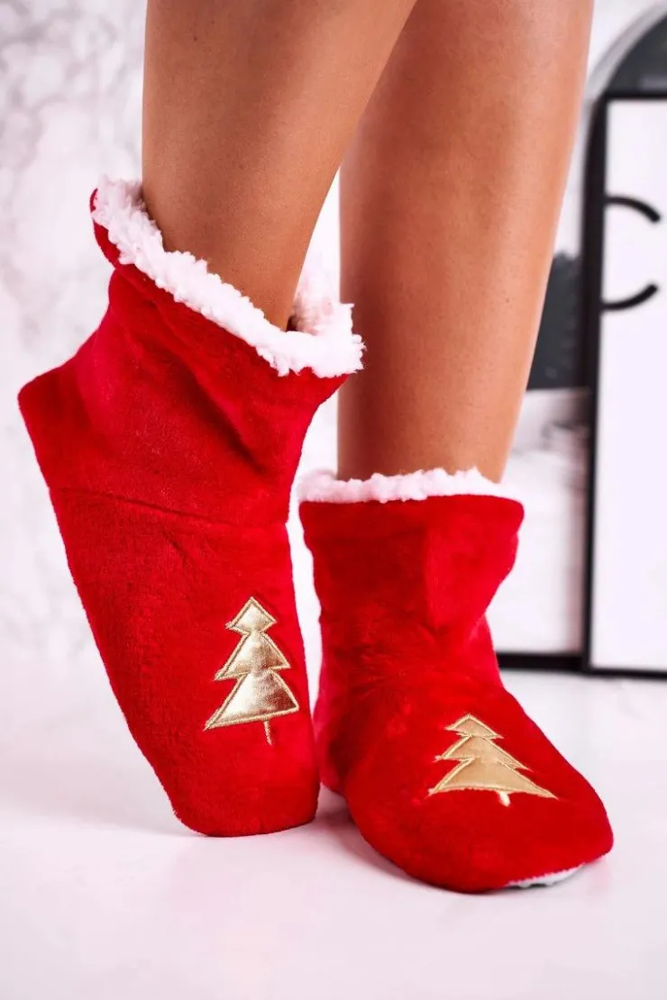 Damskie Aura.via Świąteczne Papcie Z Choinką Ocieplone Kożuszkiem Holly