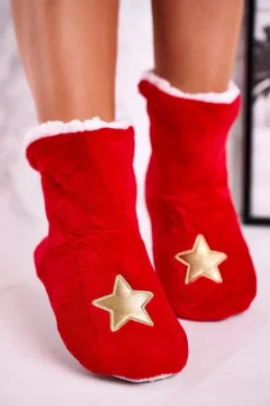 Damskie Aura.via Świąteczne Papcie Z Gwiazdą Ocieplone Kożuszkiem Holly
