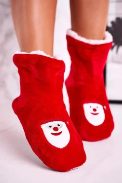 Aura.via Kapcie Klasyczne*Świąteczne Papcie Z Mikołajem Ocieplone Kożuszkiem Holly