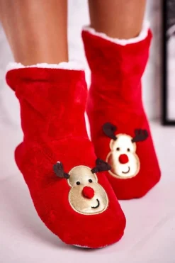 Aura.via Kapcie Klasyczne*Świąteczne Papcie Z Reniferem Ocieplone Kożuszkiem Holly