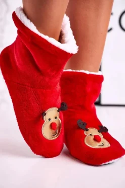 Aura.via Kapcie Klasyczne*Świąteczne Papcie Z Reniferem Ocieplone Kożuszkiem Holly