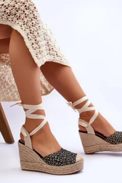 Boto Sandały Na Koturnie*Wiązane Damskie Sandały Na Koturnie Czarne Josephine Czarny