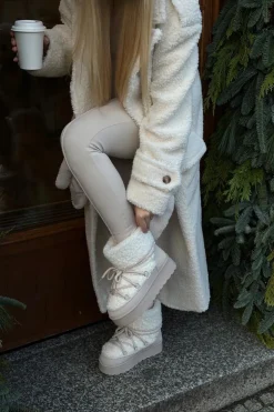 Damskie Boto Wiązane Śniegowce Damskie Na Grubej Podeszwie Beżowe Loso