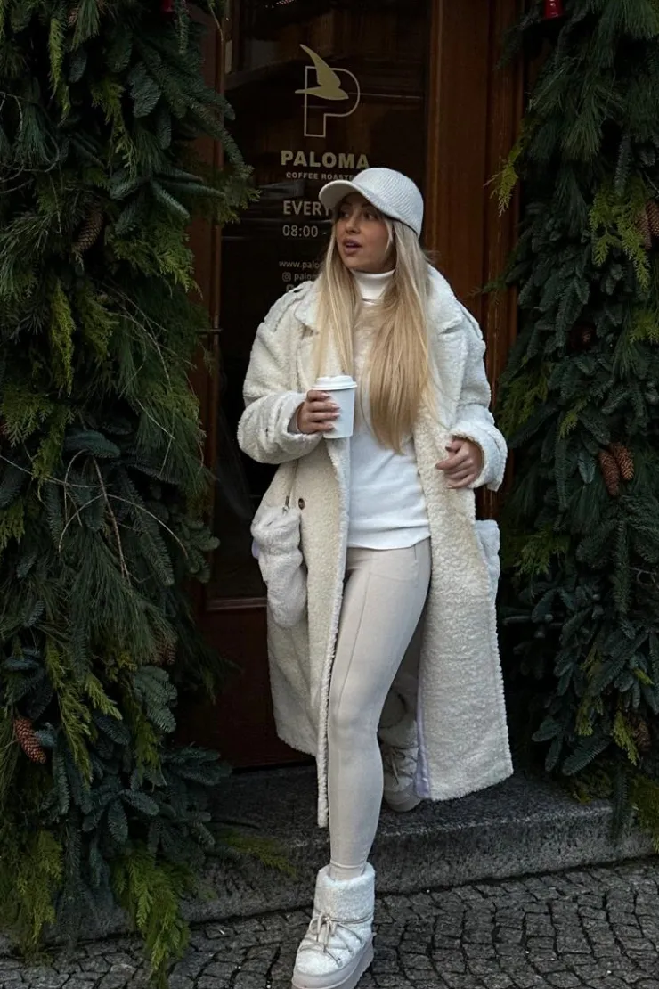 Damskie Boto Wiązane Śniegowce Damskie Na Grubej Podeszwie Beżowe Loso