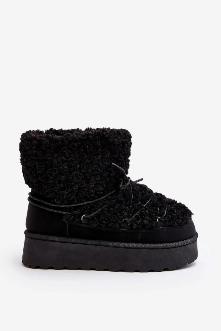 Damskie Boto Wiązane Śniegowce Damskie Na Grubej Podeszwie Czarne Loso