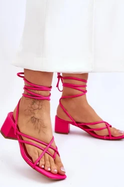 Discount Boto Wiązane Sandałki Japonki Na Obcasie Różowe Secret Love Różowy