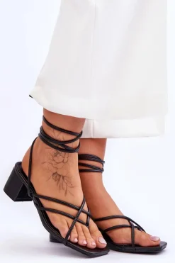 Boto Sandały Na Obcasie*Wiązane Sandałki Japonki Na Obcasie Czarne Secret Love