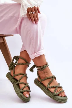 Boto Sandały Płaskie*Wiązane Sandałki Na Masywnej Platformie Zielone Can't Wait