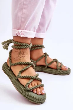 Boto Sandały Płaskie*Wiązane Sandałki Na Masywnej Platformie Zielone Can't Wait