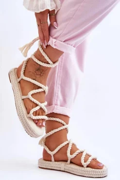 Boto Sandały Płaskie*Wiązane Sandałki Na Masywnej Platformie Beżowe Can't Wait