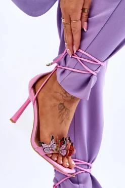 Boto Sandały Na Obcasie*Wiązane Sandałki Na Szpilce Z Motylami Różowe Delmar