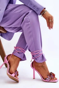 Boto Sandały Na Obcasie*Wiązane Sandałki Na Szpilce Z Motylami Różowe Delmar