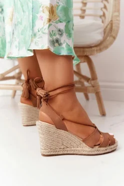 Big Star Shoes Sandały Big Star|Sandały Na Koturnie*Wiązane Sandały Na Koturnie Big Star AA274591 Brązowe