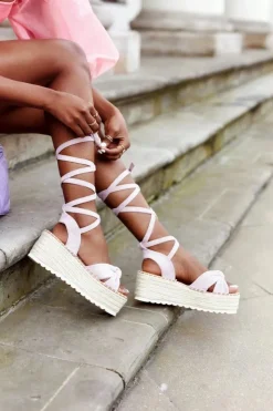 Damskie Boto Wiązane Sandały Na Platformie Z Plecionką Fioletowe La Palma