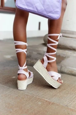 Damskie Boto Wiązane Sandały Na Platformie Z Plecionką Fioletowe La Palma