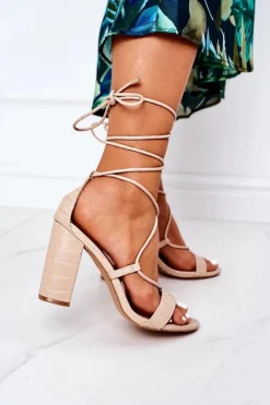 Boto Sandały Na Obcasie*Wiązane Sandały Na Słupku Beżowe Catwalk