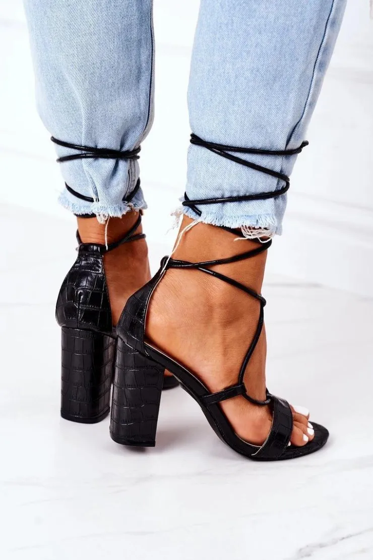 Best Boto Wiązane Sandały Na Słupku Czarne Catwalk