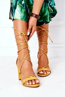 Damskie Boto Wiązane Sandały Na Słupku Żółte Catwalk