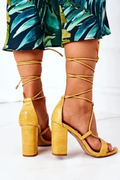 Damskie Boto Wiązane Sandały Na Słupku Żółte Catwalk