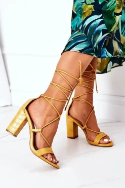 Damskie Boto Wiązane Sandały Na Słupku Żółte Catwalk
