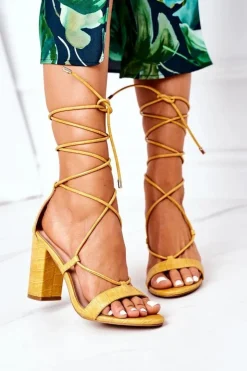 Damskie Boto Wiązane Sandały Na Słupku Żółte Catwalk