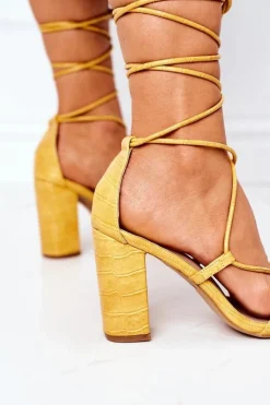 Damskie Boto Wiązane Sandały Na Słupku Żółte Catwalk