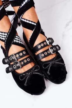 Boto Baleriny Klasyczne*Wiązane Welurowe Baleriny Lu Boo Czarne