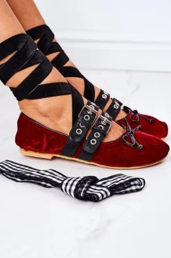 Best Boto Wiązane Welurowe Baleriny Lu Boo Bordowe