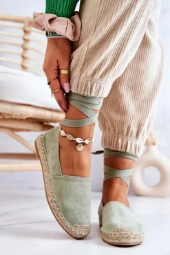 Boto Czarne Espadryle*Wiązane Zamszowe Espadryle Zielone Ismanne